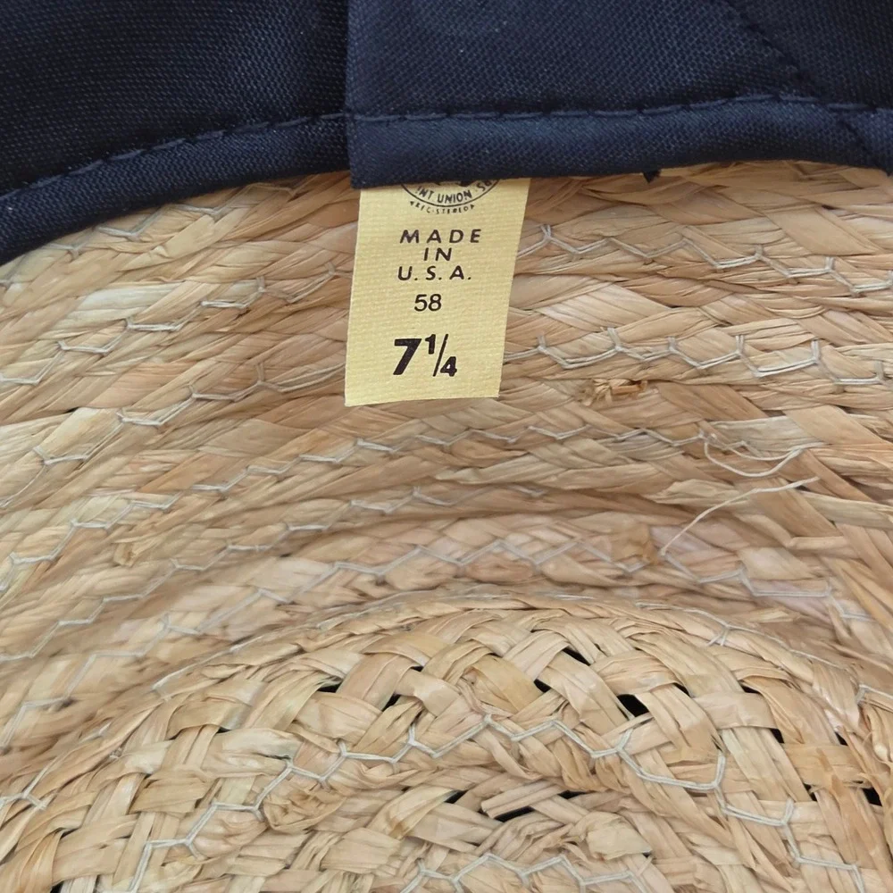Vintage Cowboy Hat Straw Mens 7 1/4 Tan Stevens Raffia Western Rancher USA Made